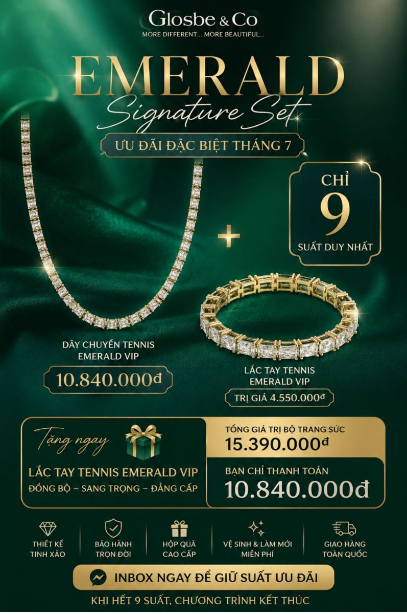 Mua Dây Chuyền Tennis Emerald - Tặng Lắc Tay Tennis Emerald