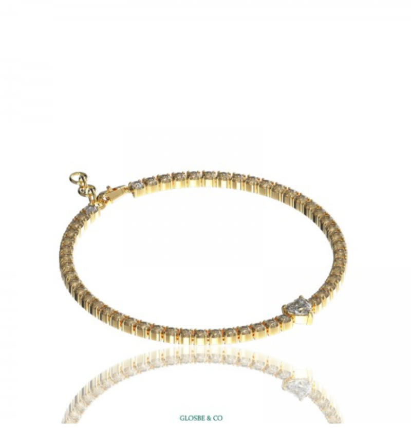 Lắc tay nữ vàng trắng thiết kế Tennis & Tim full kim cương Moissanite