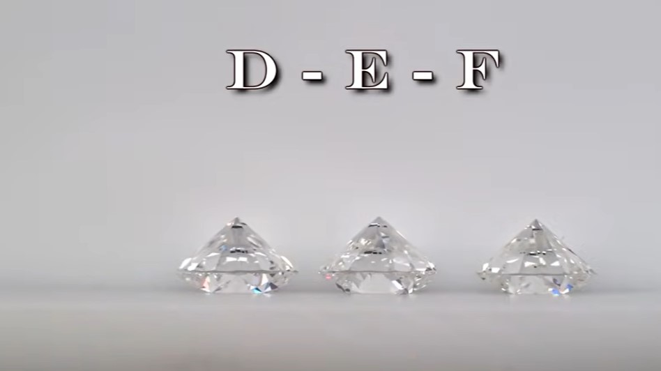 Hình ảnh thực tế so sánh 3 viên kim cương nước D, E và F.