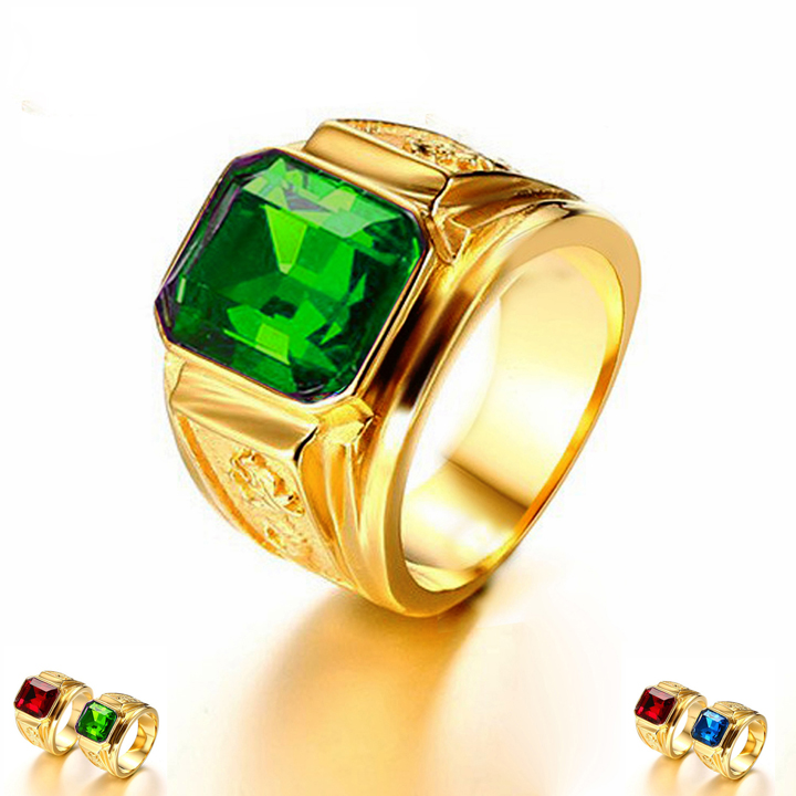 Nhẫn vàng nam đá xanh lá cây