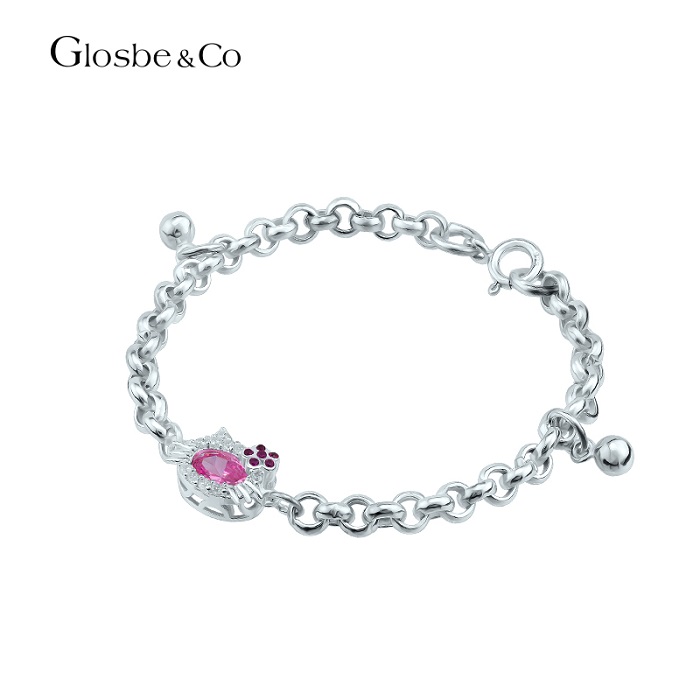 Lắc tay bạc cho bé gái sơ sinh, lắc tay bạc cho bé gái 1 tuổi, lắc tay bạc cho bé gái 2 tuổi được thiết kế mẫu mèo Hello Kitty cực đáng yêu