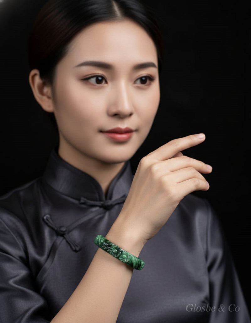 Ý nghĩa vòng phỉ thuý chạm khắc để khắc phục nhược điểm phối ngọc.